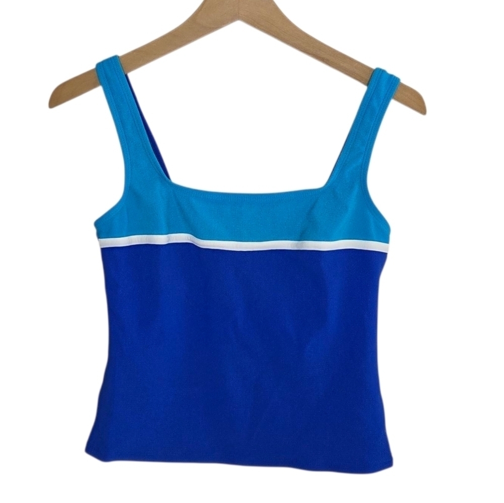 Lands' End | Blue Colorblock Square Neck Tankini Swim Top Shelf Bra Size 8